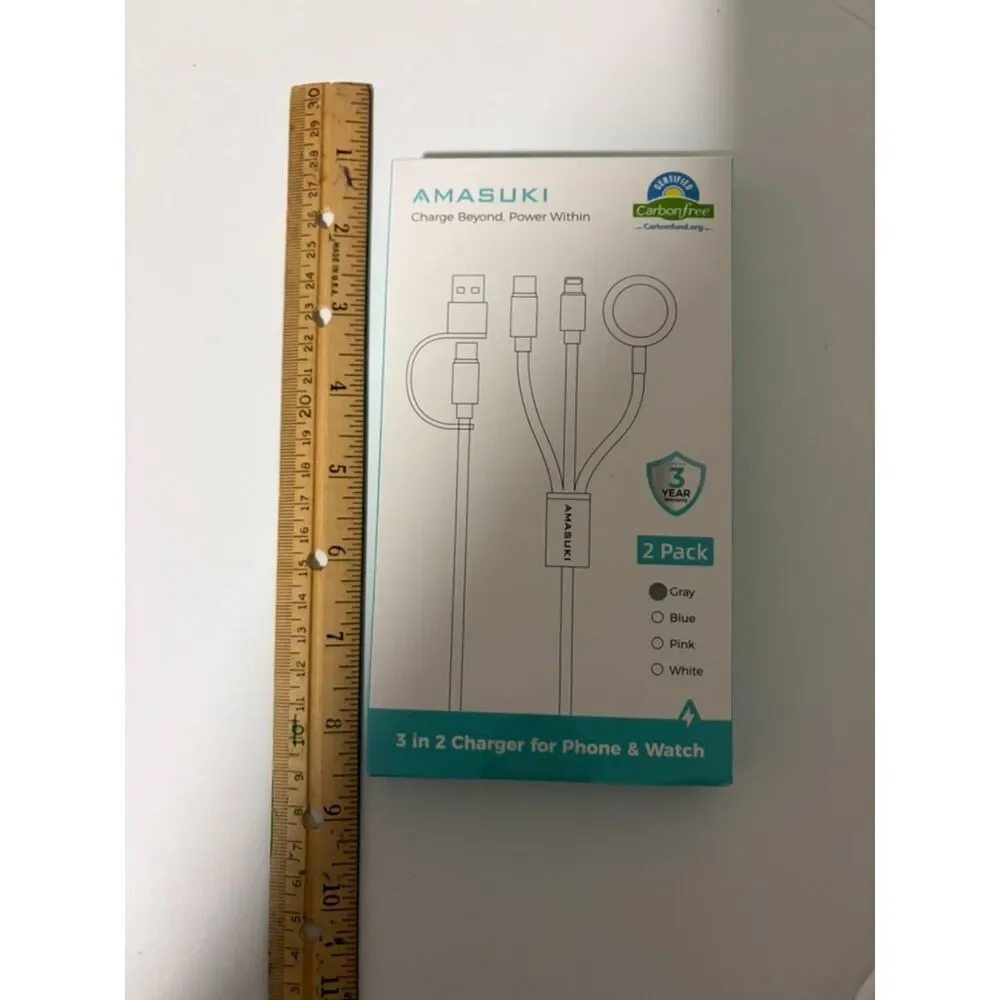 Amasuki 3-in-2 USB-C Charging Cable for Apple Watch, USB-C, and Lightning Device